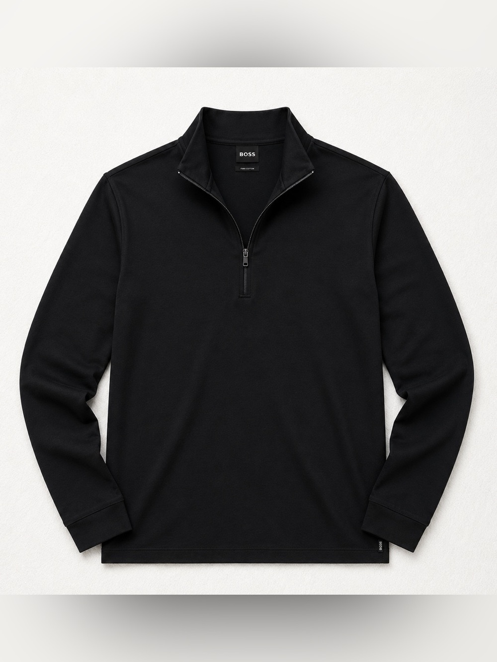 Hugo Boss Pima Cotton Mock Neck 1/4 Zip Pullover XL Black Long Sleeve Peru